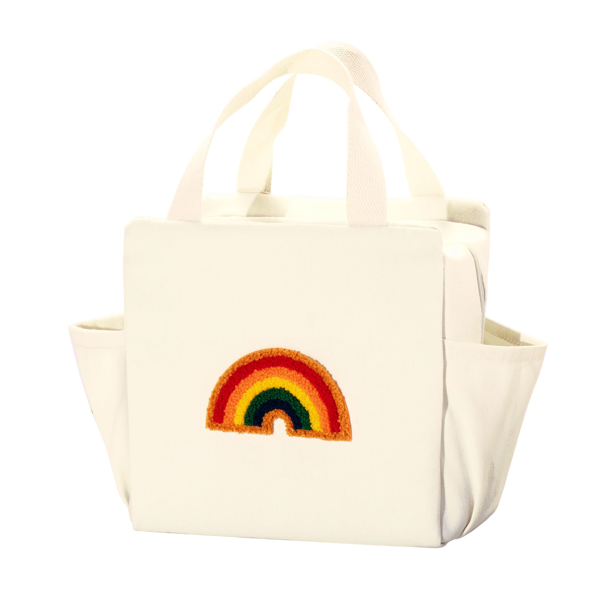 Urban Nest Borsa Pranzo e Borsa Termica Isolata in Tela con Ricamo Arcobaleno (8L), Grande Capacità per Bambini e Adulti, per Scuola, Ufficio, Picnic e Viaggi