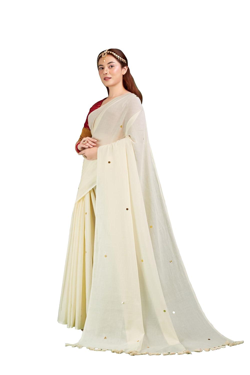 TAMAIRA FASHION Plain Pure Cotton Saree For Woman |Sequins Work Saree Without Blouse Piece
