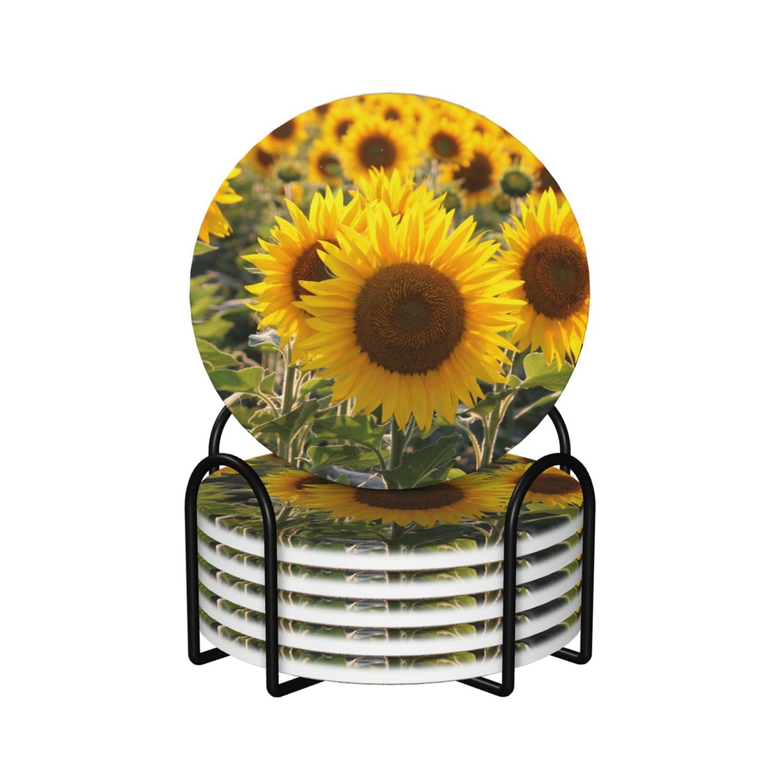 Set di 6 sottobicchieri decorativi in ceramica con stampa floreale giallo girasole
