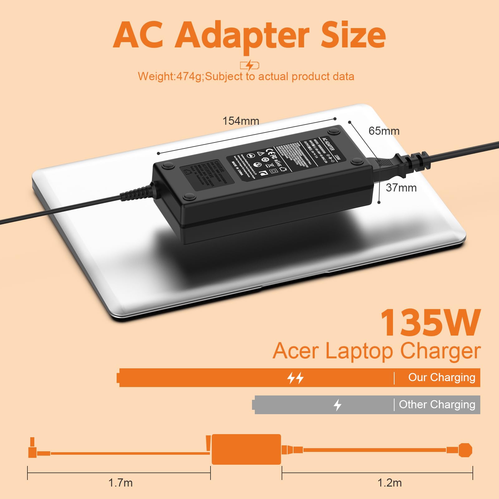 Genuine Acer Nitro 5 AN515-54 Laptop AC Adapter & Power Cord – OEM Replacement Charger 7 thumbnail image