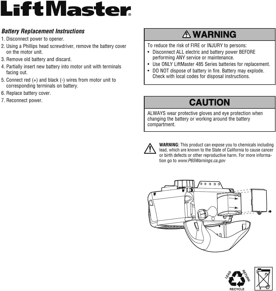 Liftmaster/Chamberlain Battery Backup Replacement 485LM. Integrated Garage Door Battery Backup System for Models 3850, 8360, and 8550/ DJW124.5-100% OEM Parts - USA Vendor GarageDoorProject