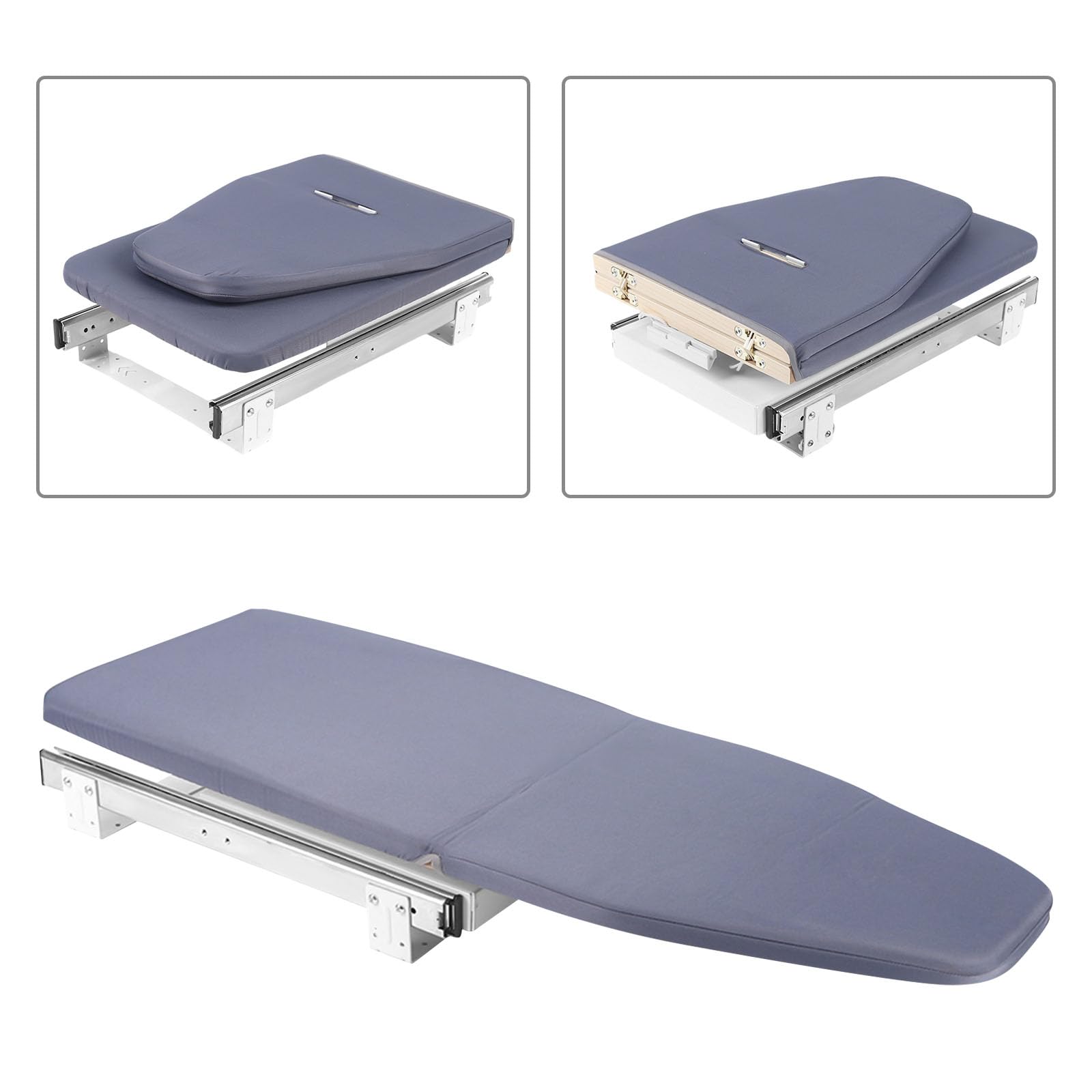Tavola da stiro a parete, estensibile, pieghevole, per centrali a vapore, cassetto, armadio, rotazione di 180°, grigio, 81 x 30 x 12 cm, ferro, legno, acciaio, cotone, ABS
