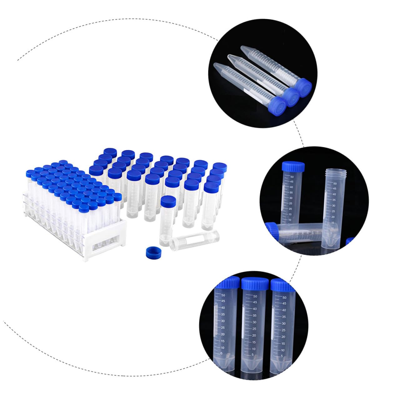 MAGICLULU 81piezas Tubos de Centrífuga Probetas de Plástico con Tapa para Experimentos de Laboratorio Químico Gradilla para Tubos de Ensayo