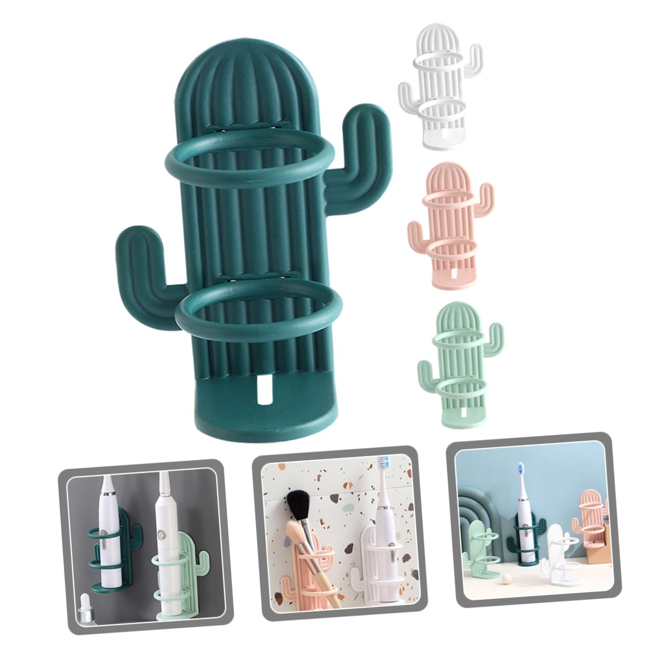 Cabilock Organizador De Pared para Cepillos De Dientes Forma De Cactus Soporte para Cepillo De Dientes Espacio Verde Rosa Verde 4 Piezas X 4