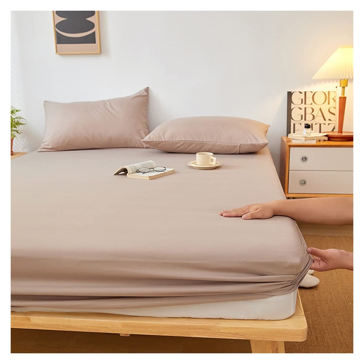 Brentfords Drap-housse uni, infroissable, super doux et facile d'entretien, en microfibre, jaune ocre - king size