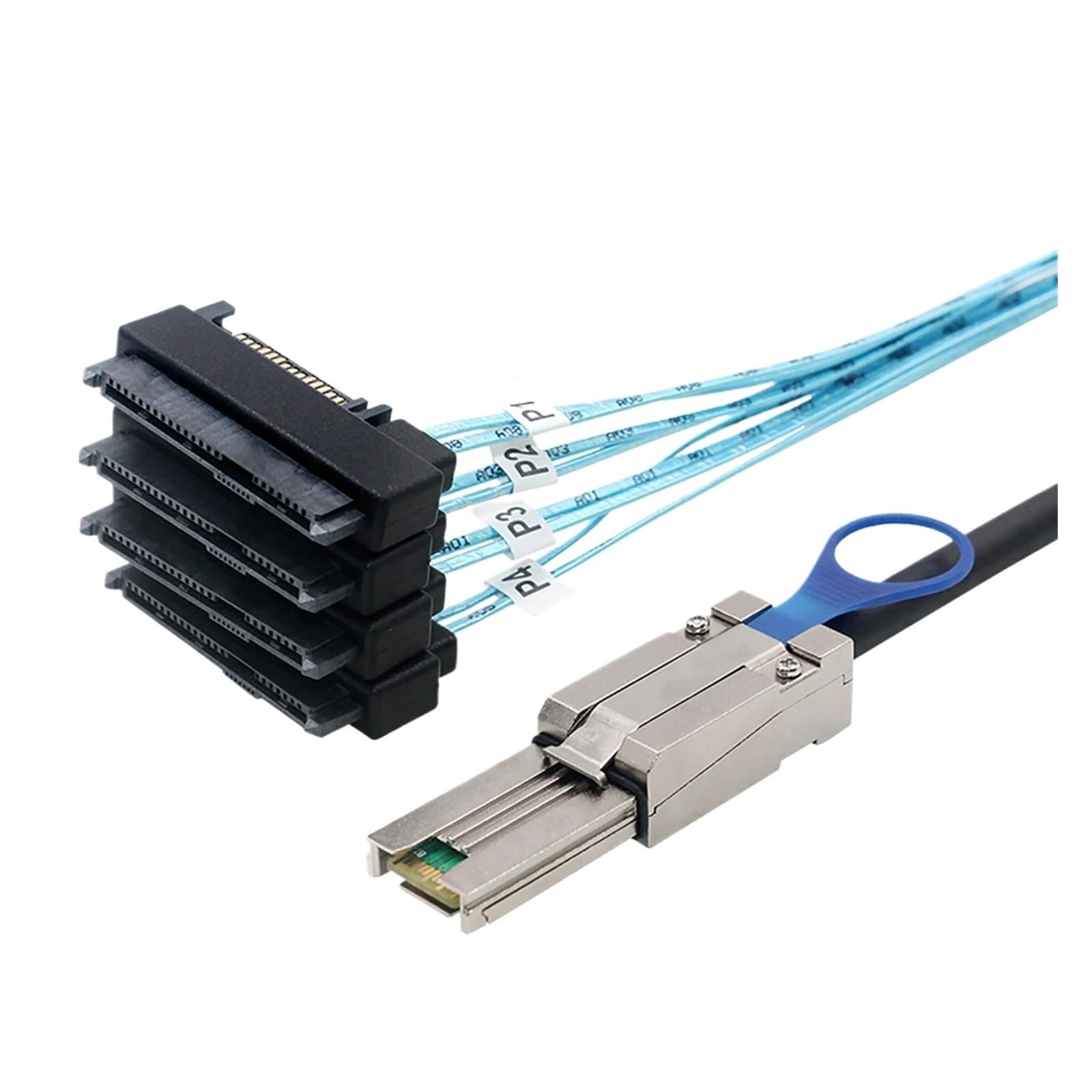 Câble adaptateur pour serveur de données MI NI S*A*S HD SFF-8088 26P mâle vers 4X S*A*S SFF-8482 avec SATA mâle 15P 0,5 m