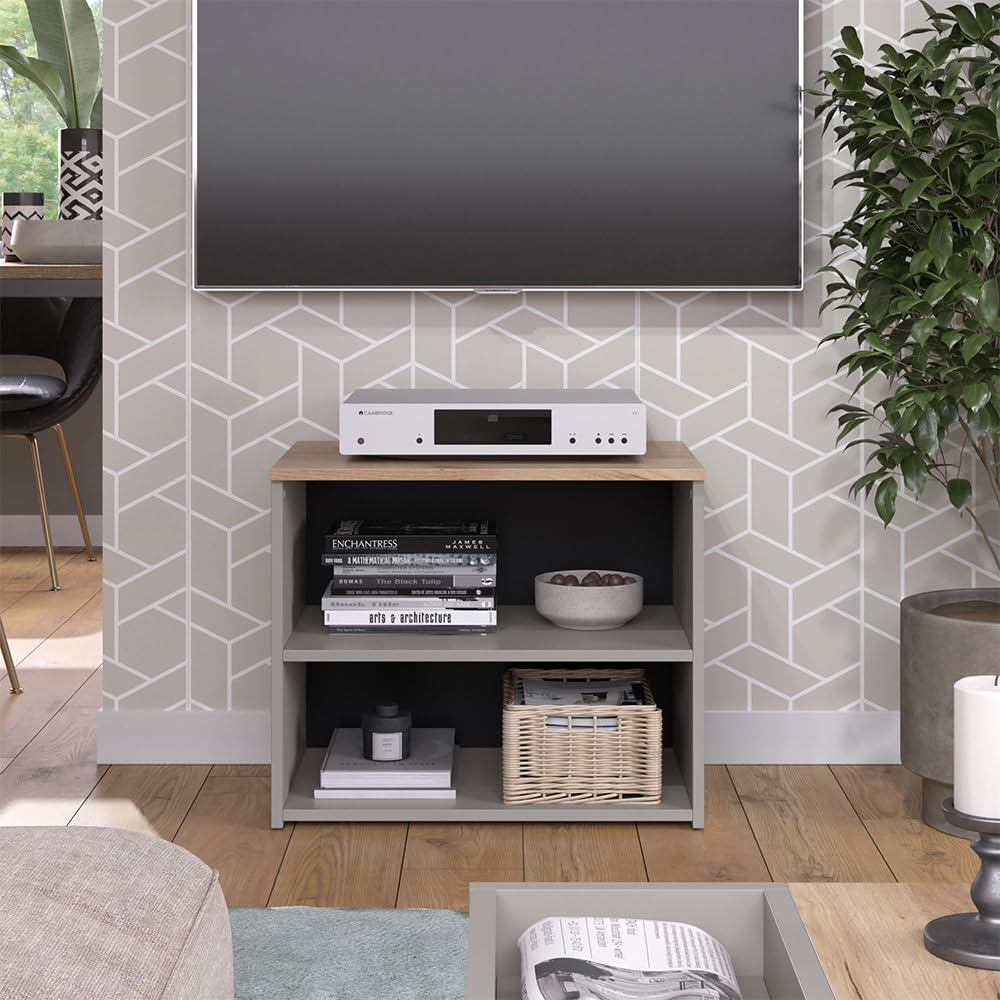 Vicco Meuble TV Wido, Grège, 60x50cm avec 2 Compartiments, adapté comme Support TV avec Passage de câbles