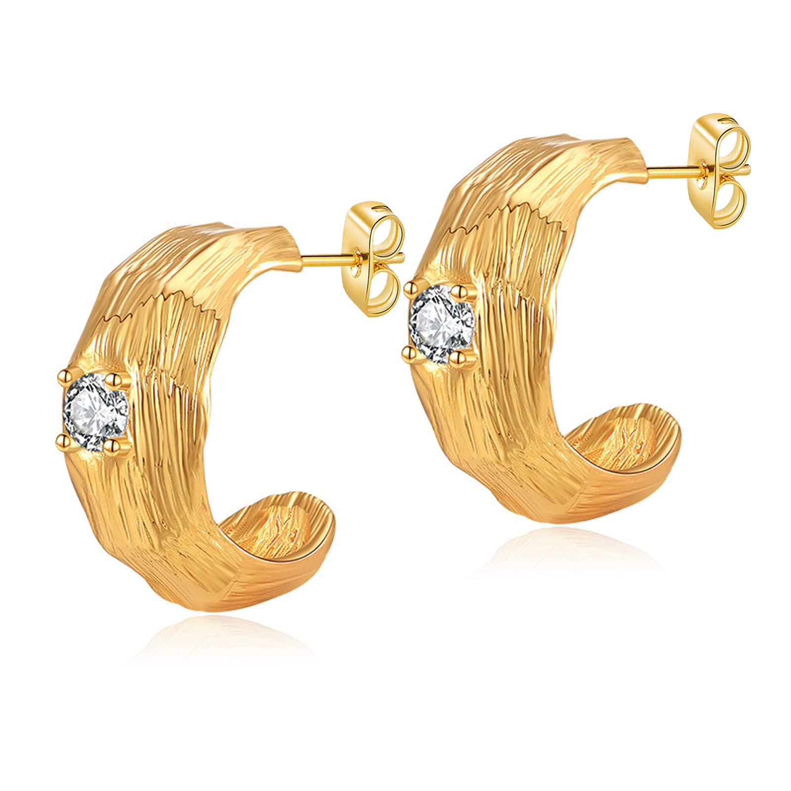 HEEYAChunky Gold Hoop Earrings - Gold Hoops Earrings for Women - 14K Real Gold Plated Chunky Hoop Earrings for Girls - Hypoallergenic Gold Earrings with Gift Box, Cubic Zirconia Sterling Silver