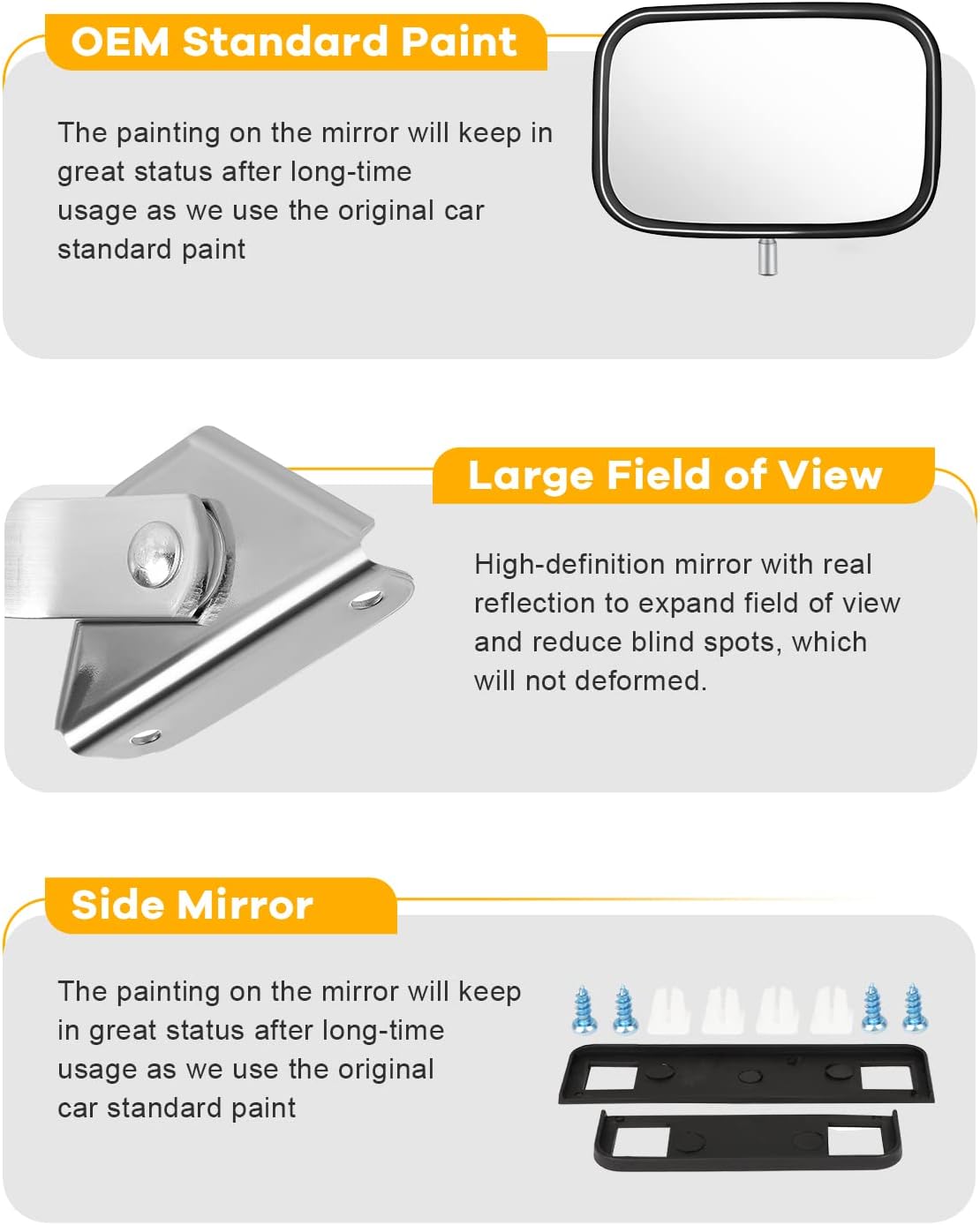 Set Side Mirrors Assembly Fit for 1980-1996 For Ford F150 F250 F350 F350 F450 Bronco Ranger Explorer Manual Fold,Non-heated Manual Smooth Black