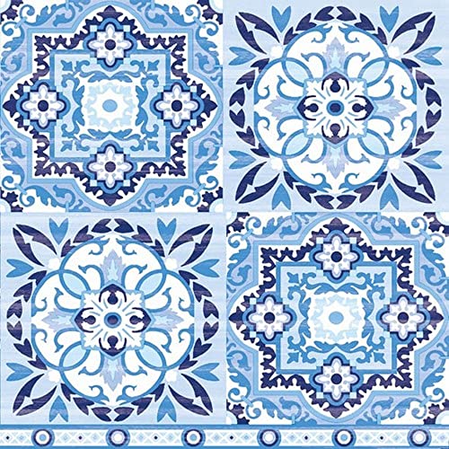 20 servilletas con diseño de azulejos, color azul y blanco, manualidades, patrones, decoración de mesa, decoupage, técnica de servilletas, 33 x 33 cm