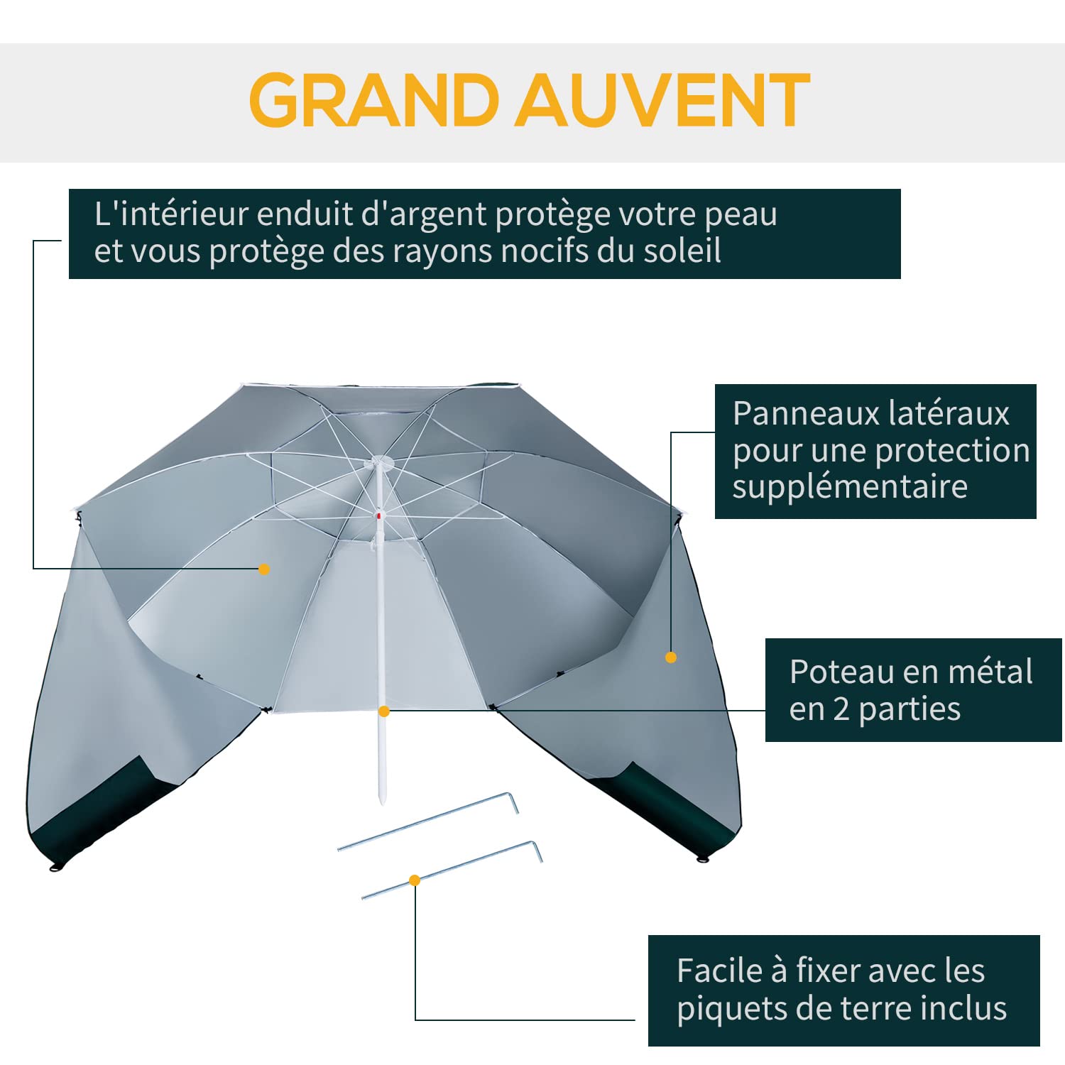 Outsunny Parasol de Plage Parasol abri Solaire Contemporain Protection UPF 50+ Sac Transport fourni Vert foncé