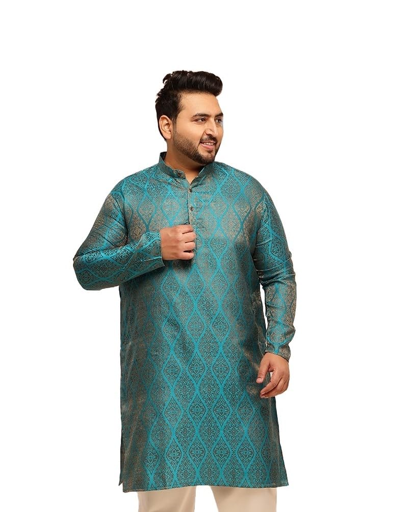 sojanya Plus (Since 1958) Men's Jacquard Silk Gold Ethnic Motifs Long Kurta for Navratri, Puja-picture-23