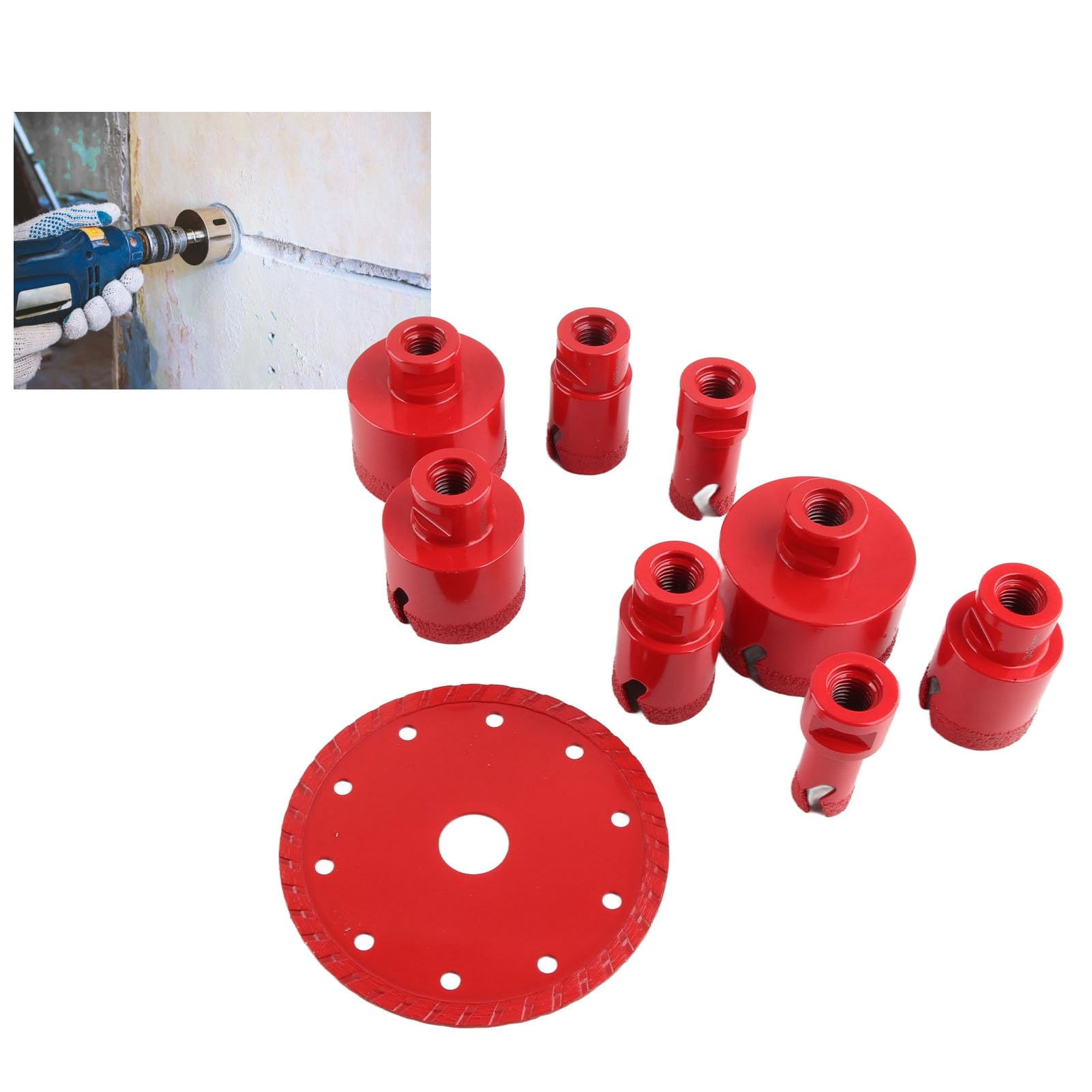 Juego de sierras perforadoras de diamante, 8 piezas de 20 mm a 68 mm con muela abrasiva de 125 mm, rosca M14 para amoladoras angulares para dar forma y biselar en