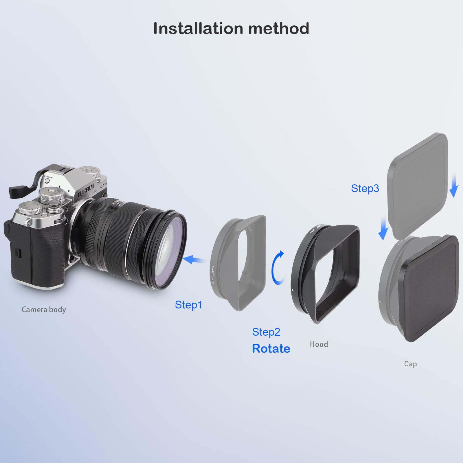 Haoge LH-X18 bagnetowa kwadratowa metalowa osłona obiektywu z nasadką do obiektywu Fujifilm Fuji Fujinon XF 16-80 mm F4 R OIS WR XF16-80mmF4 obiektyw