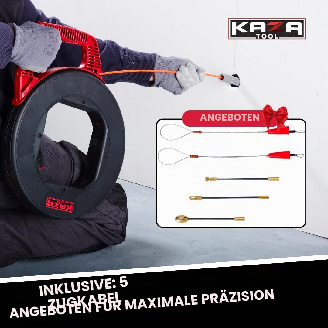 Kabeleinziehilfe - Retractable Spiral - Cable Retraction Aid Shatterproof for Pulling - Pull Wire, Cable Puller for Cables and Electrical-Polyester Pull Wire with 5 Adapters-Einziehspirale