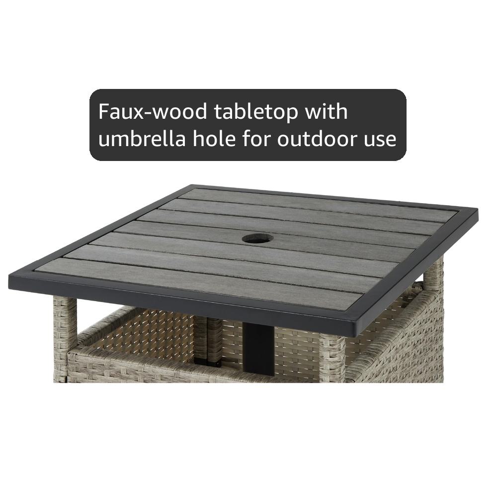 Best Choice Products Wicker Side Table with Umbrella Hole, Square PE Rattan Outdoor End Table for Patio, Garden, Poolside, Deck w/UV-Resistant Frame, Storage Space