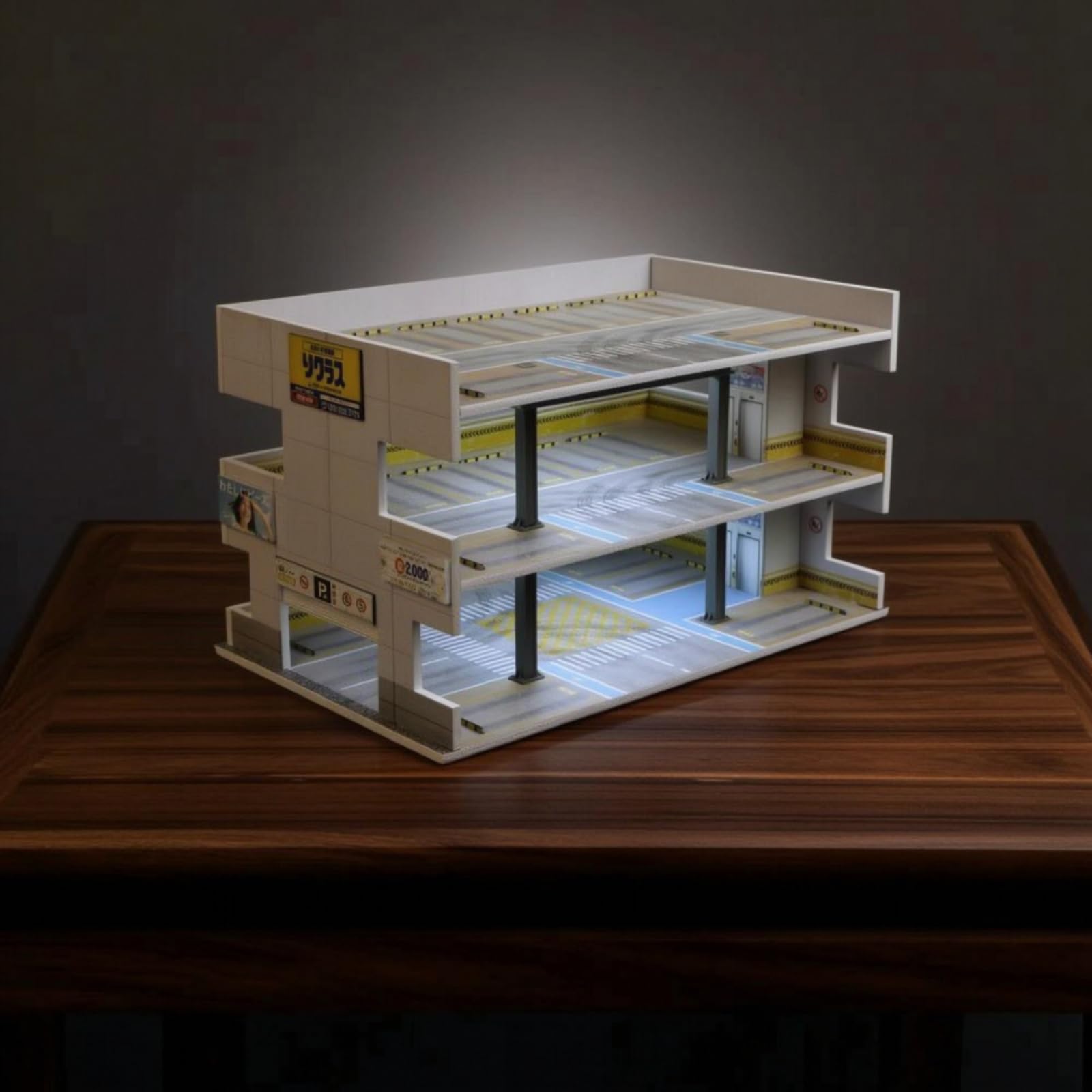 harayaa Mini Parcheggio in 1 64 Espositore Modello Garage Diorama Struttura a Più Livelli con Rampe E Parapetti in PVC Acrilico Adatto per Fotografia di Auto, Parcheggio Giapponese Modello B