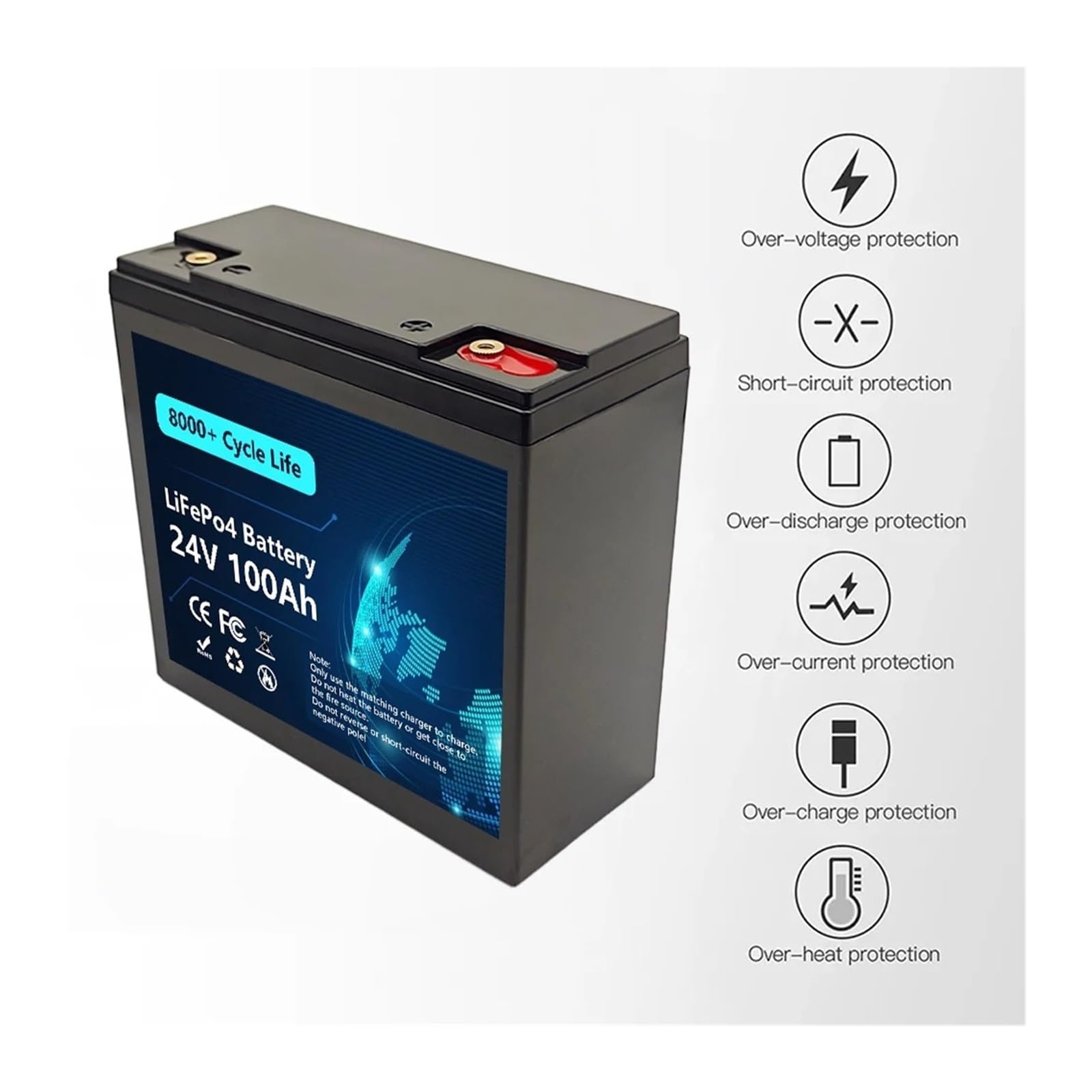 Batteria A Ciclo Profondo Batteria LiFePO4 Da 24 V 100Ah 120Ah 150Ah 180Ah 200Ah Batteria Al Litio Ferro Fosfato A Ciclo Profondo | 24V 200Ah LiFePO4