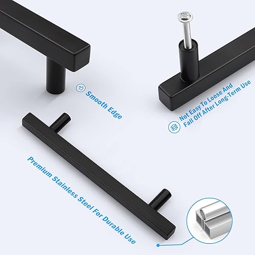 Miniatura 3 de KNOBWELL Paquete de 20 tiradores negros de 5 pulgadas, manijas de puerta de armario de cocina, tiradores de acero inoxidable para cajones de