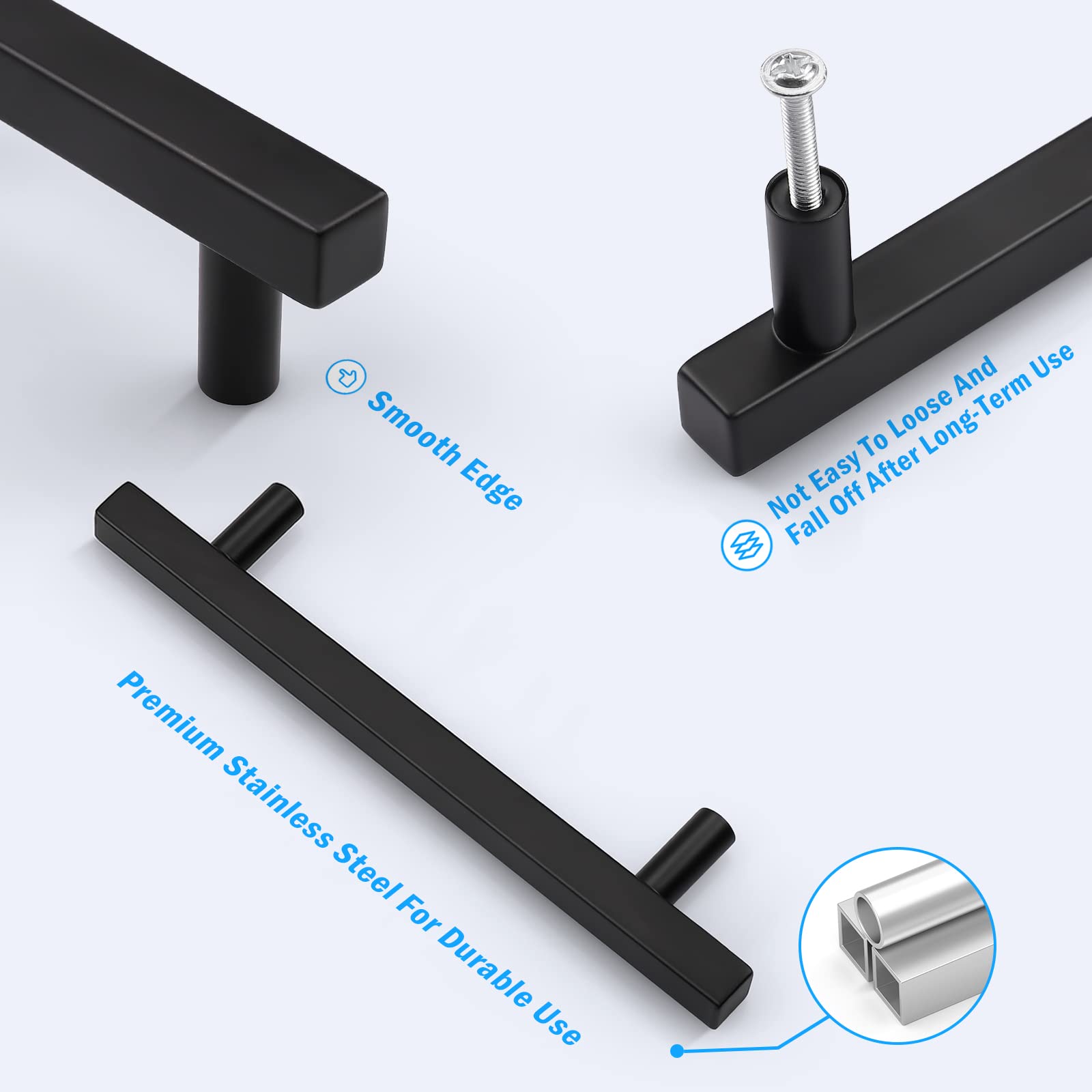 KNOBWELL 6 Pack 5 Modern Stainless Steel T Bar