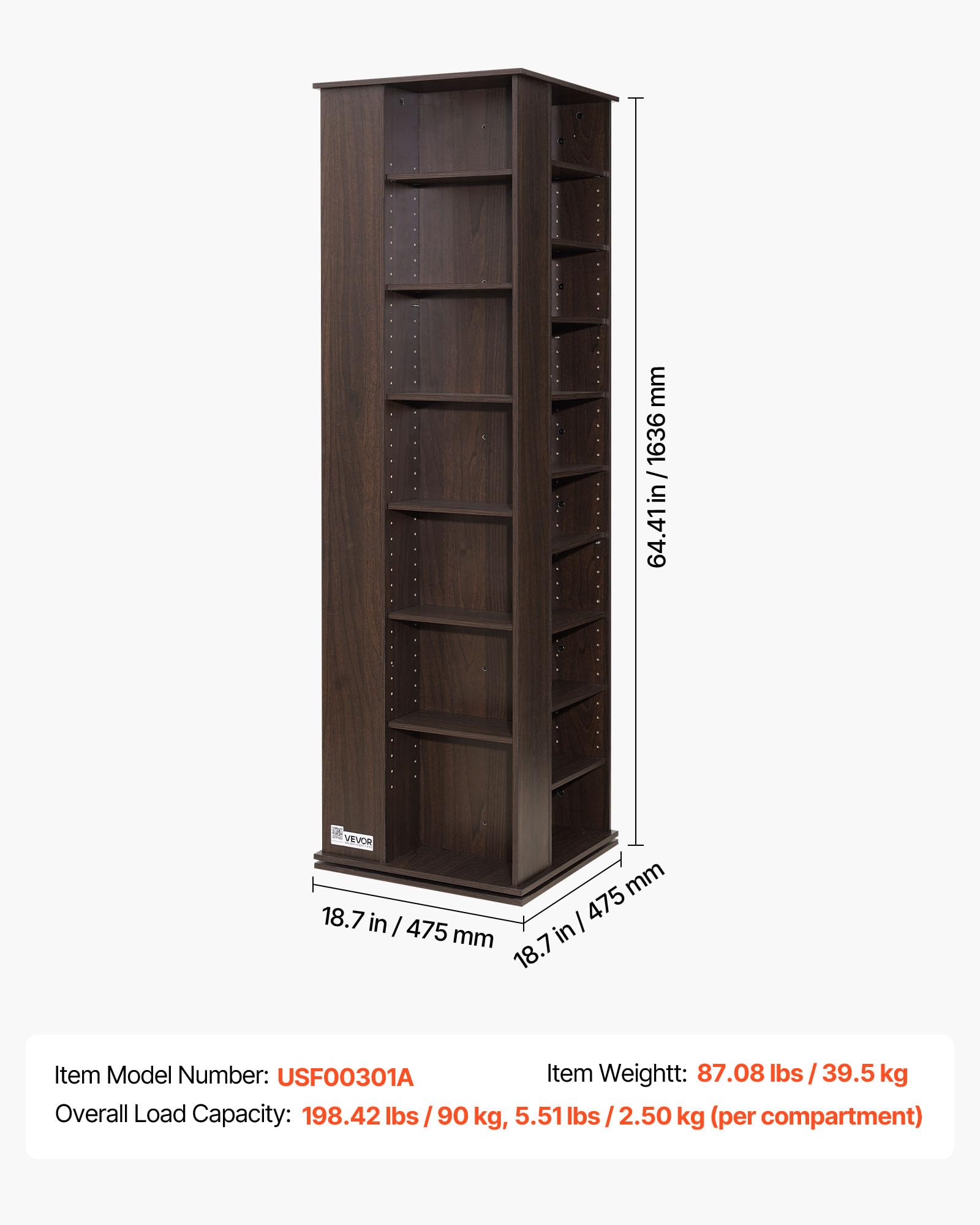 VEVOR Armadietto Portaoggetti Multimediale, Ripiano per DVD, Contenere Fino a 1040 CD, Ripiani CD Regolabili Gabinetto, Protegge Organizza Collezioni di Musica Film Videogiochi Cimeli Espresso