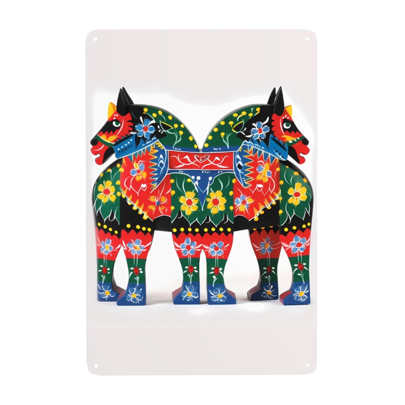Fodpand White Vintage Tin Signs Metal Retro Wall Art Decor - Wall Hanging Decorative Plaque 8X12 Inch, Runner Swedish Dala Horse Folk Metal Signs For Home Yoga Cafes, Funny Metal Poster For Gifts