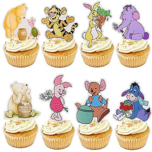 MEMOVAN Winnie Cupcake-Topper, 48 Stück, klassische Puuh-Cupcake-Picks, Kuchenaufsatz für Geburtstage und Babypartys