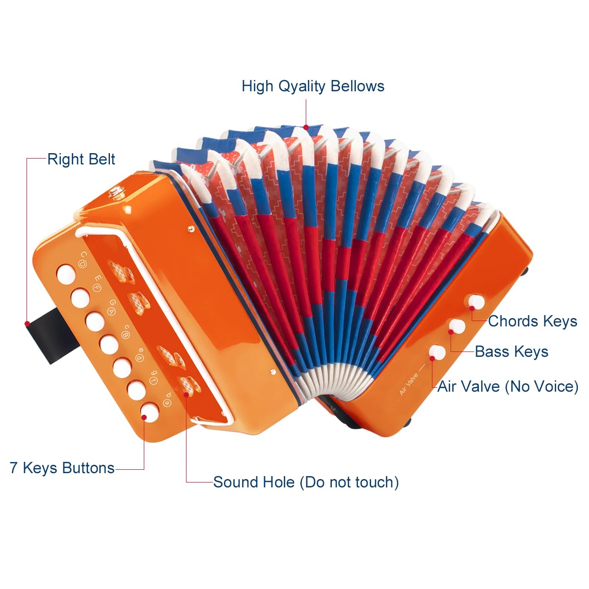Horse Accordéon à 10 touches pour enfants débutants, léger et respectueux de l'environnement (orange)