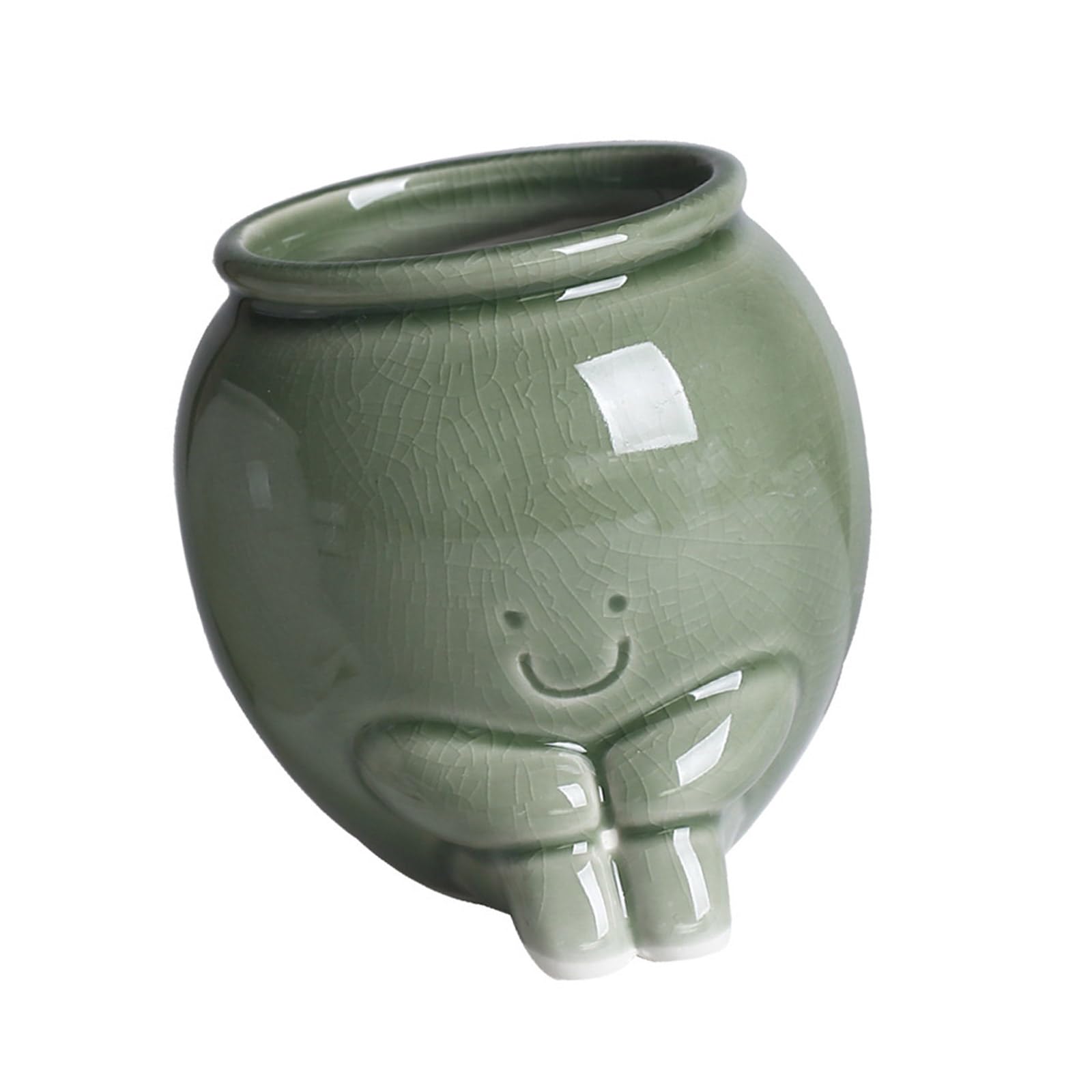 Snorvixre Artistic Smiling Head Planter Pots Cracked Glazes Ceramic Container for Succulents Plant Home Decoration Unique Smiling Face Succulents Planter