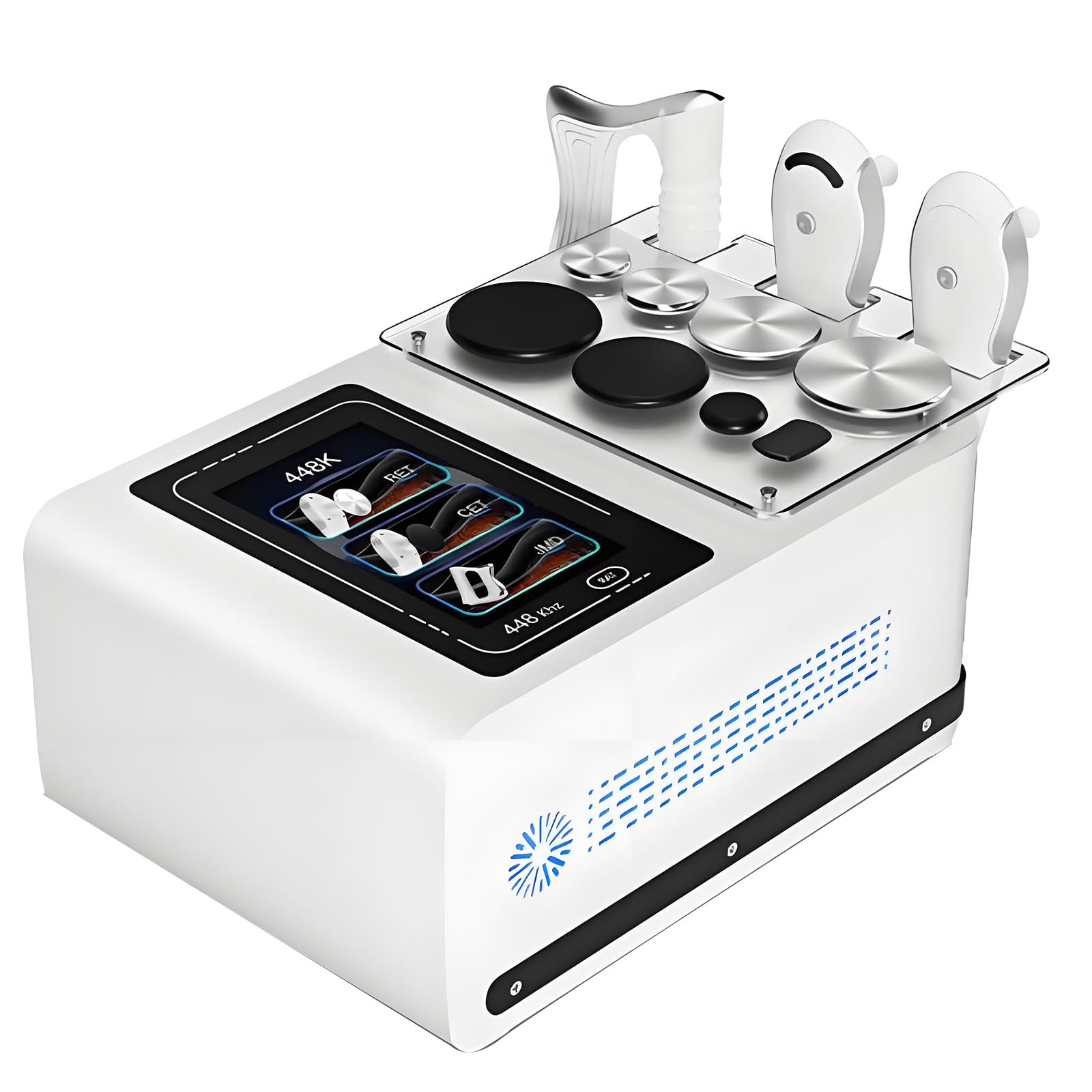 Macchina professionale per terapia a radiofrequenza 448K, per sollevamento rF, perdita di peso e modellamento del corpo, con 3 manici e 8 postazioni di lavoro, per trattamenti fisici profondi, colore