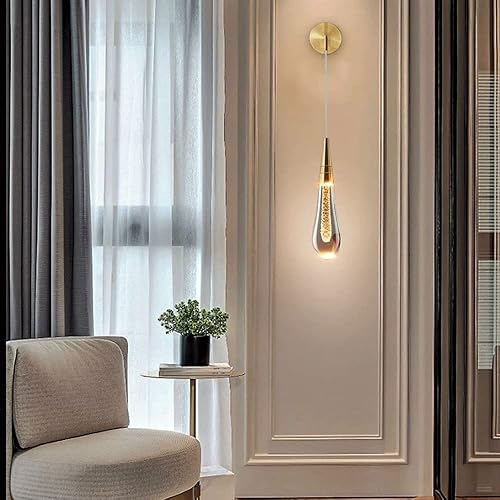 Miniatura 8 de Mjsdjof Lámpara de pared para cabecero de dormitorio, moderno aplique de pared LED de 5 W con kit de metal chapado, lámpara decorativa de lágrima