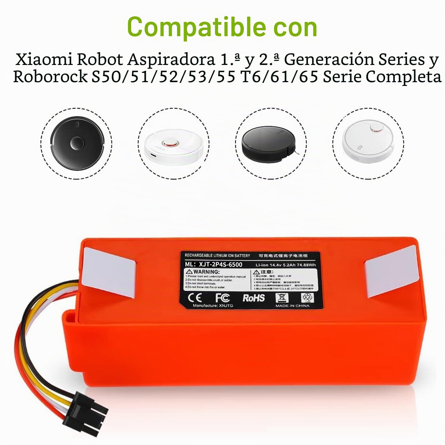 ENERGUP 14.4V 6500mAh Batería de Repuesto para Xiaomi Roborock S5 S50 S51 S502 S51 S5Max Aspiradora Robótica