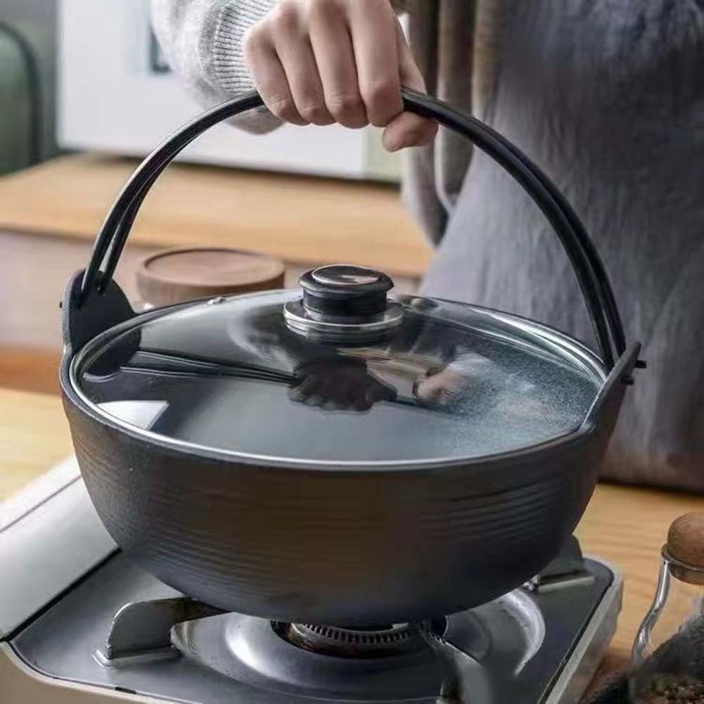 Olla robusta de hierro fundido para cocina tradicional, sin revestimiento para comidas más saludables y fácil limpieza (olla individual de 19 cm)