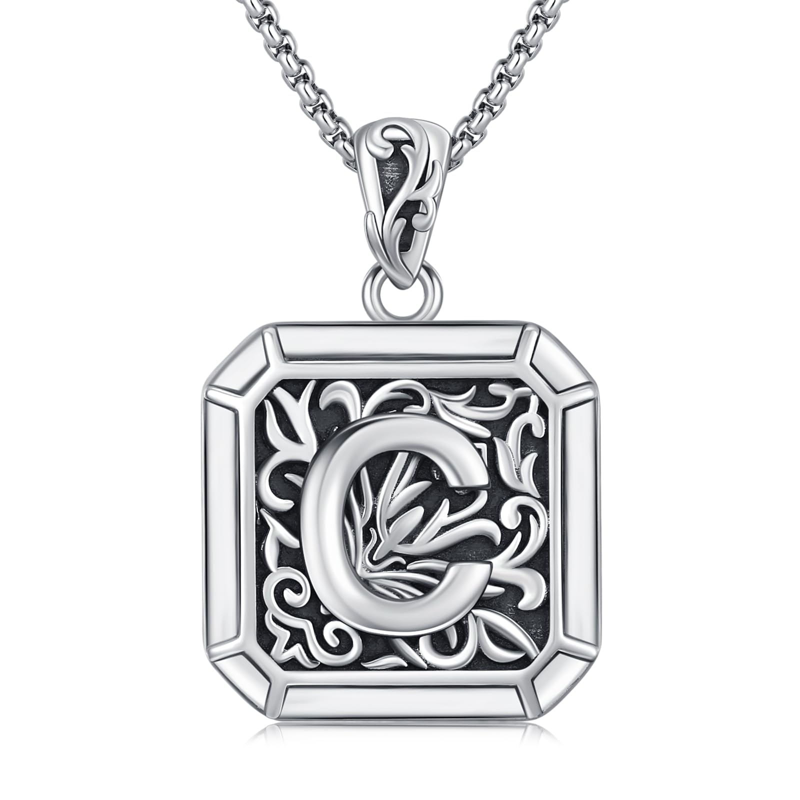 REDSUN Buchstabe Kette 925 Sterling Silber Buchstabe Halskette Retro Oxidation Stil Anhänger Initiale Halskette Amulett Schmuck für Männer Freund Bruder Frauen
