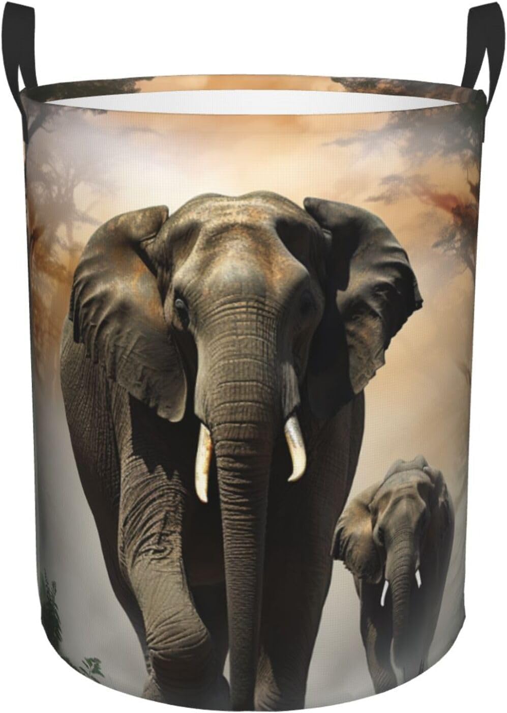 Elephant in the fog Laundry Basket With Handles, Foldable Laundry Hamper Oxford Cloth Dirty Clothes Basket Waterproof Clothes Toys Storage Bin Organizer for Bedroom Bathroom Dorm