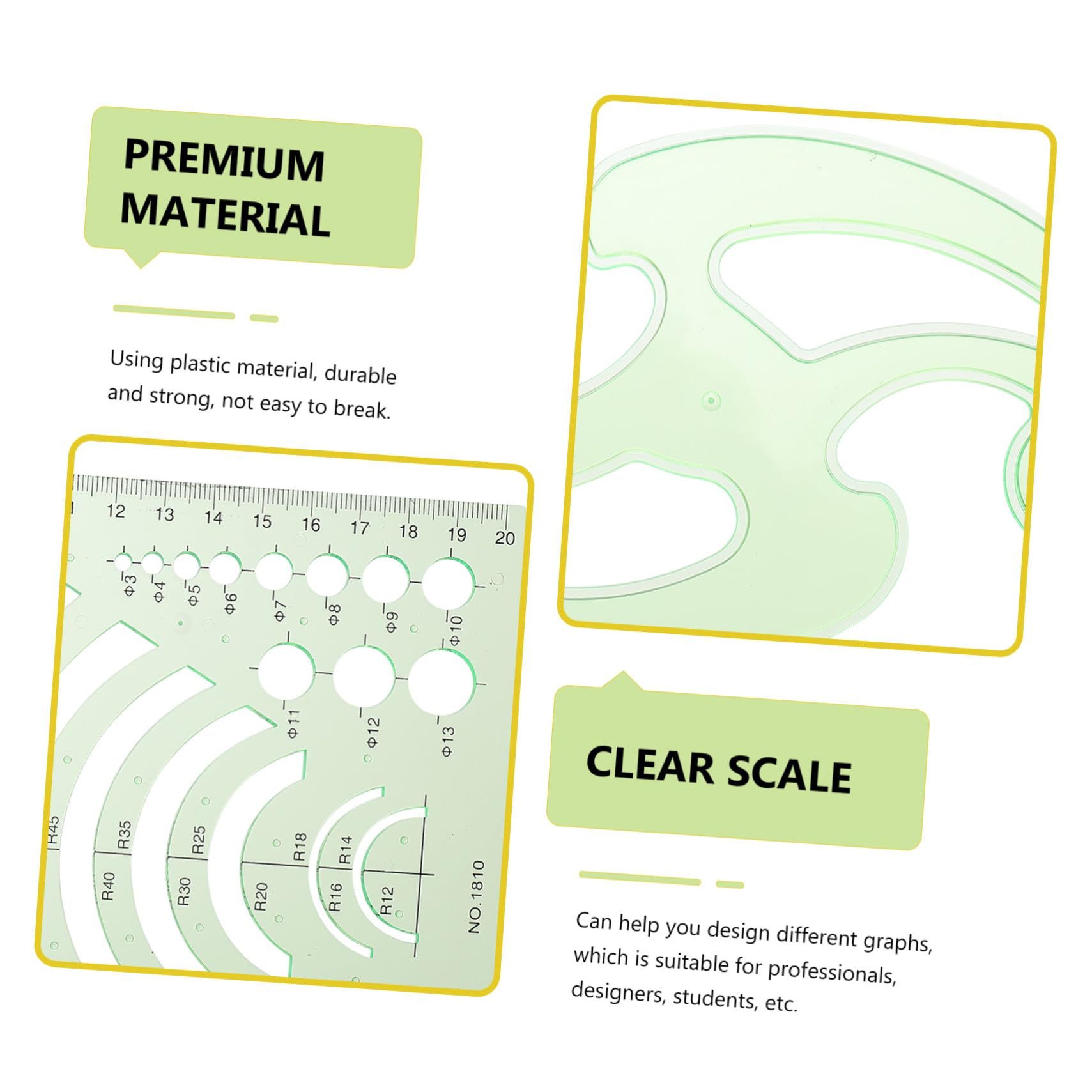 POPETPOP Lot de 13 Pochoirs de Dessin en Pet Vert pour Intérieur, Ensemble Multifonction Formes Variées, pour Étudiants et Ingénieurs en Dessin Technique