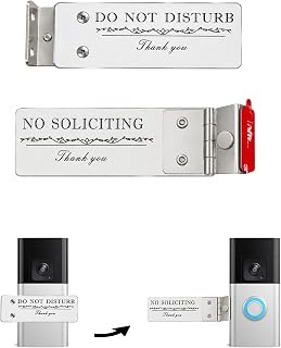 No Soliciting Doorbell Sign, Silver Rotatable Metal Do Not Disturb Doorbell Sticker, Privacy Reminder Sign for Square Edge Video Doorbells，Easy to Use, (Left)