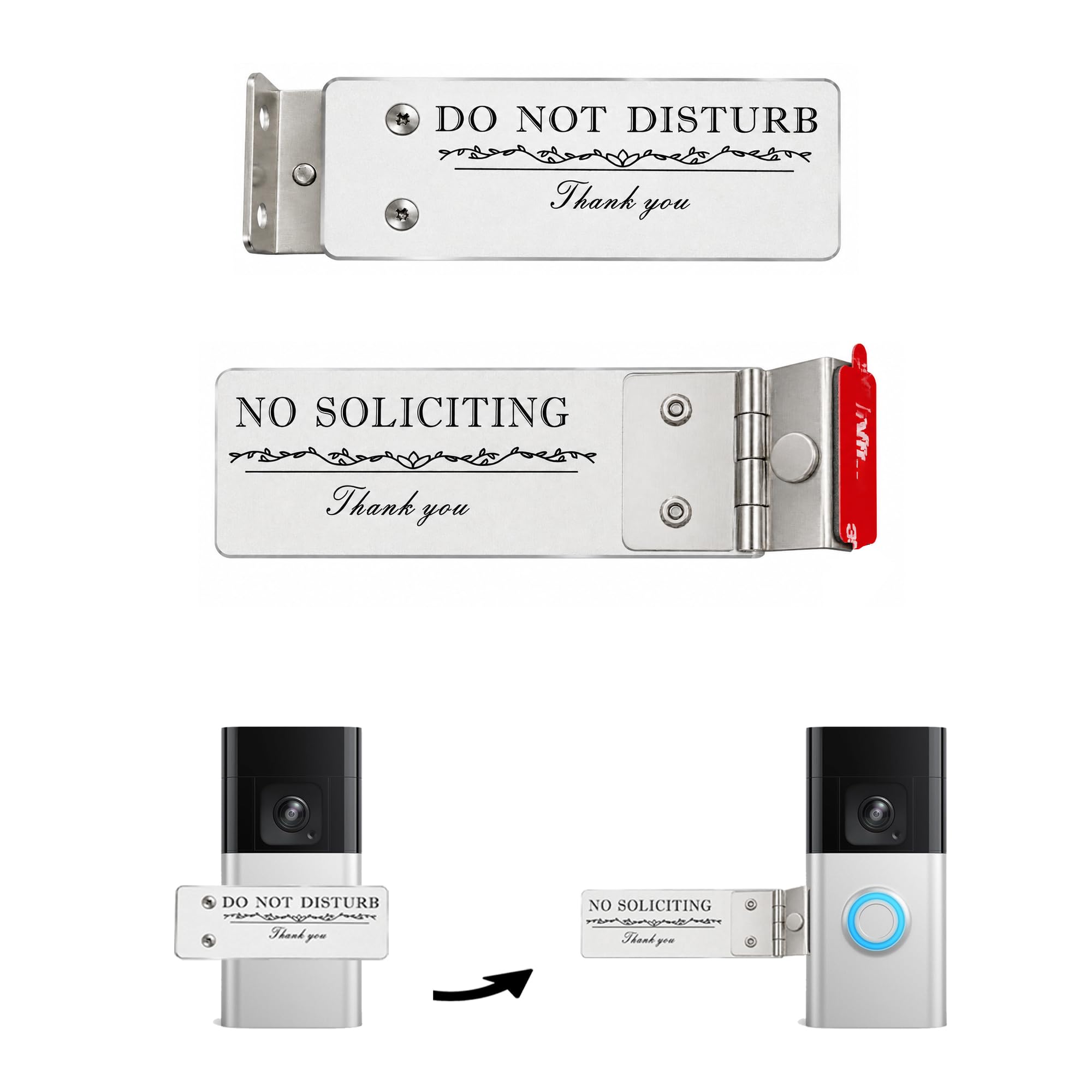 Rotating No Soliciting & Do Not Disturb Doorbell Privacy Sign for Home Office Focus Time & Baby Sleeping Reminder(Left) Metal Doorbell Cover No Soliciting Sign for House, Do Not Disturb Sign