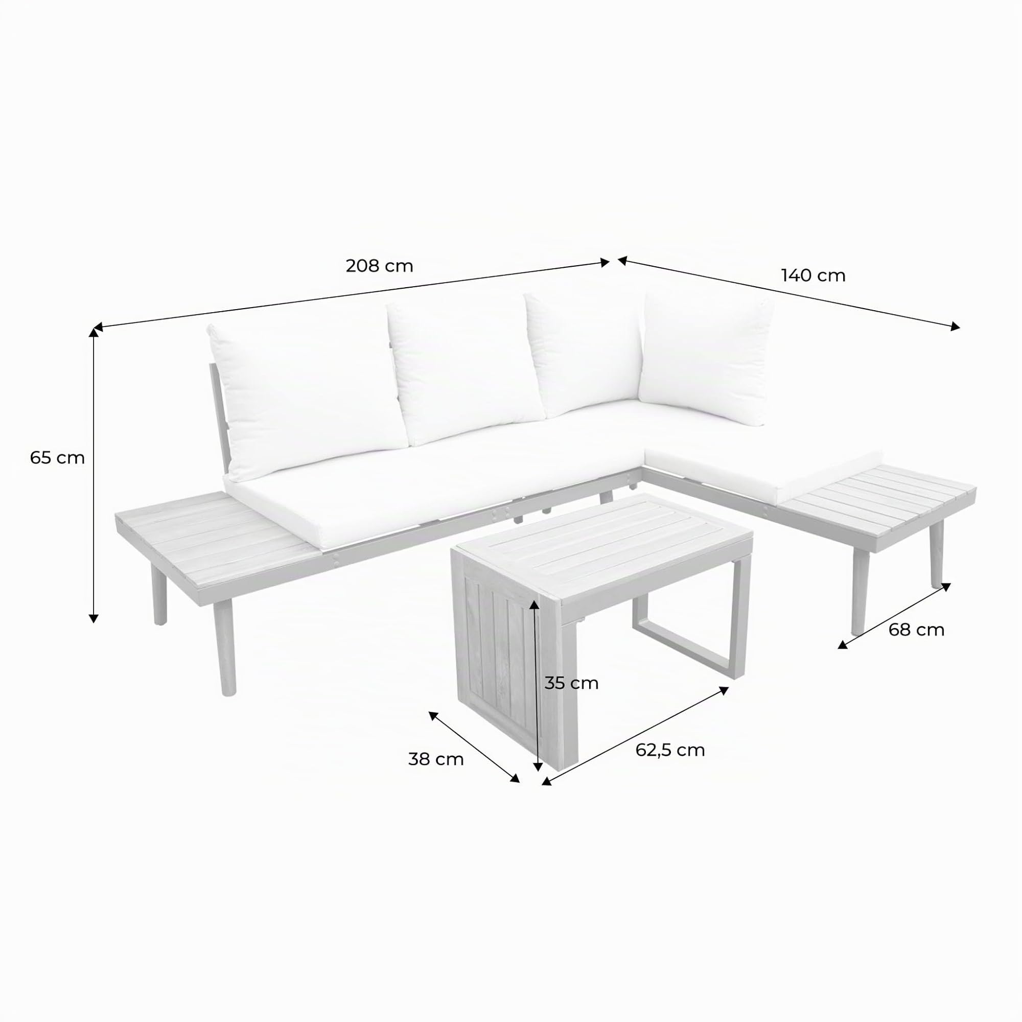 Alice's Garden sweeek - Salon de Jardin Kaki foncé. modulable en Aluminium et Bois d'acacia. 4 Places. Sao Paulo.140 x 68 x 65cm