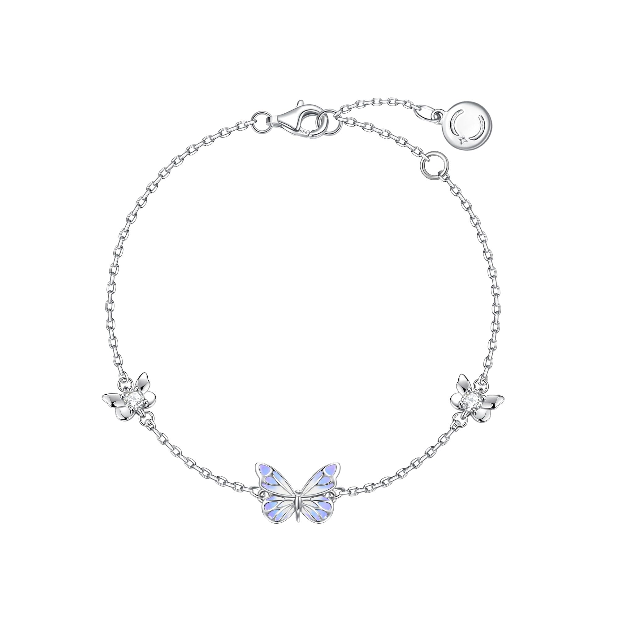 FANCIME Sternenlicht Schmetterling Armbänder Damen mit leuchtendem Emaille | 925 Sterling Silber Kette Weißvergoldetem Armband Jahrestag Geburtstag Valentinstag Schmuck Geschenk für Damen Frau Mama