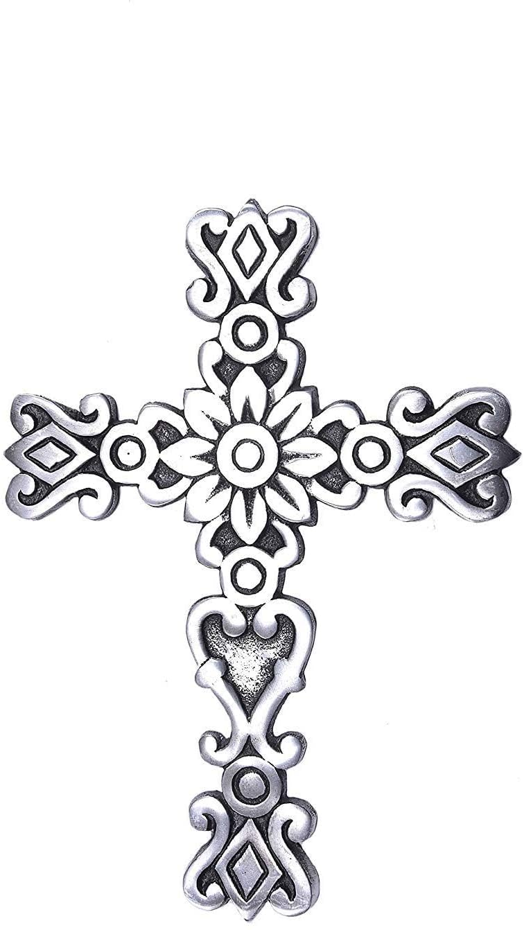 Castleore Easy Wall Hanging Home Decor Religious Christian Metal Cross for Wall | Best for Home, Office and As Gift | L 9.3* W 6.8 inch (Silver Antique)