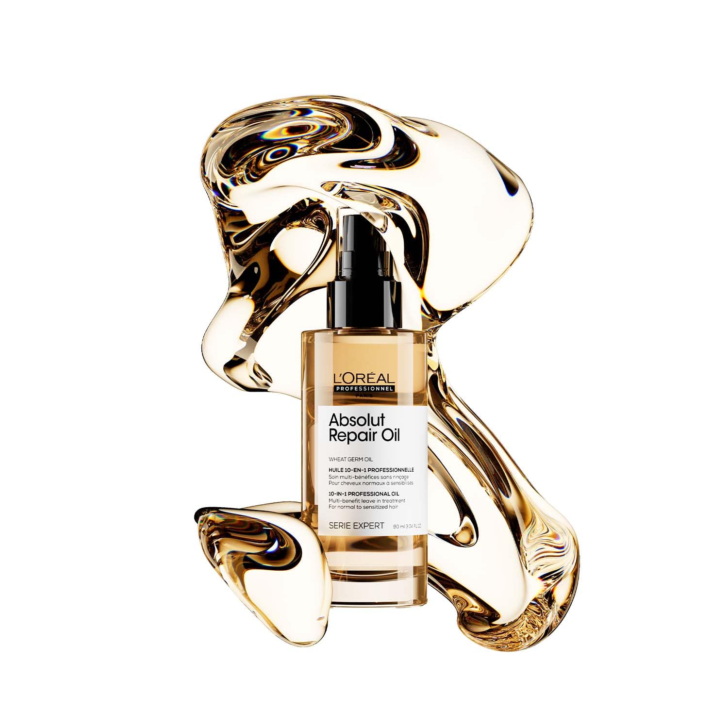 L'Oréal Professionnel Absolut Repair 10-in-1 Leave-in Serum for Dry & Damaged Hair - 90ml | 10-in-1 Multi-Benefit Leave-In Hair Oil, 1 action with 10 benefits, Enriched with Wheat Germ Oil