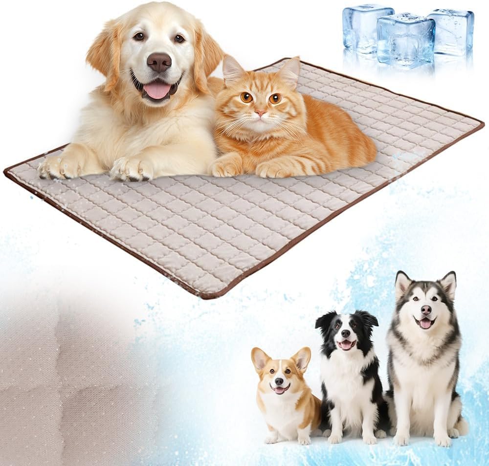 Self-Cooling Dog Mat, Ice Silk Breathable Pet Cooling Pad, No Water & Non-Slip Durable Washable Cool Bed for Dogs Cats Indoor Outdoor Car Summer Heat Relief (Coffee,XL)