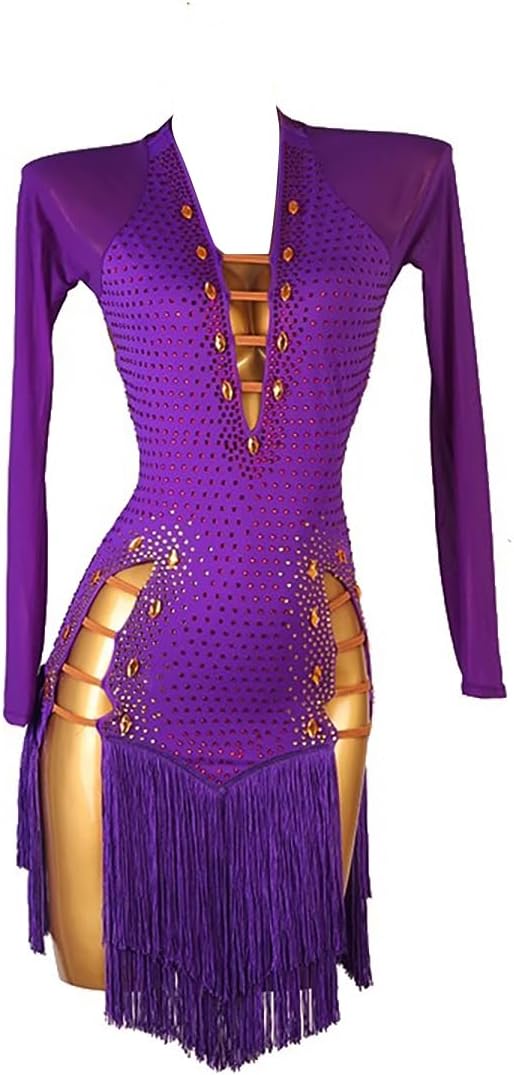 Fringe Latin Dance Dresses for Women Competition Cha Cha Tango Costume Long Sleeve Ballroom Performance Dancewear