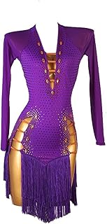 Fringe Latin Dance Dresses for Women Competition Cha Cha Tango Costume Long Sleeve Ballroom Performance Dancewear - Buy now