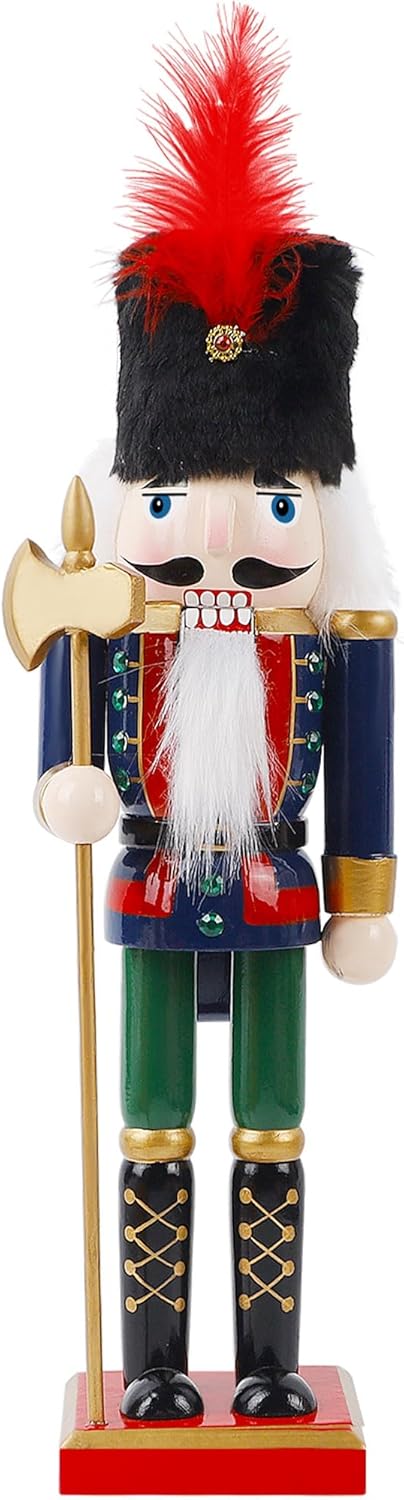 Joliyoou 12 inch Christmas Nutcracker, Wooden Nutcracker Soldier Holding an Halberd, Traditional Hand-Painted Festive Decorations for Table, Mantel and Xmas Party