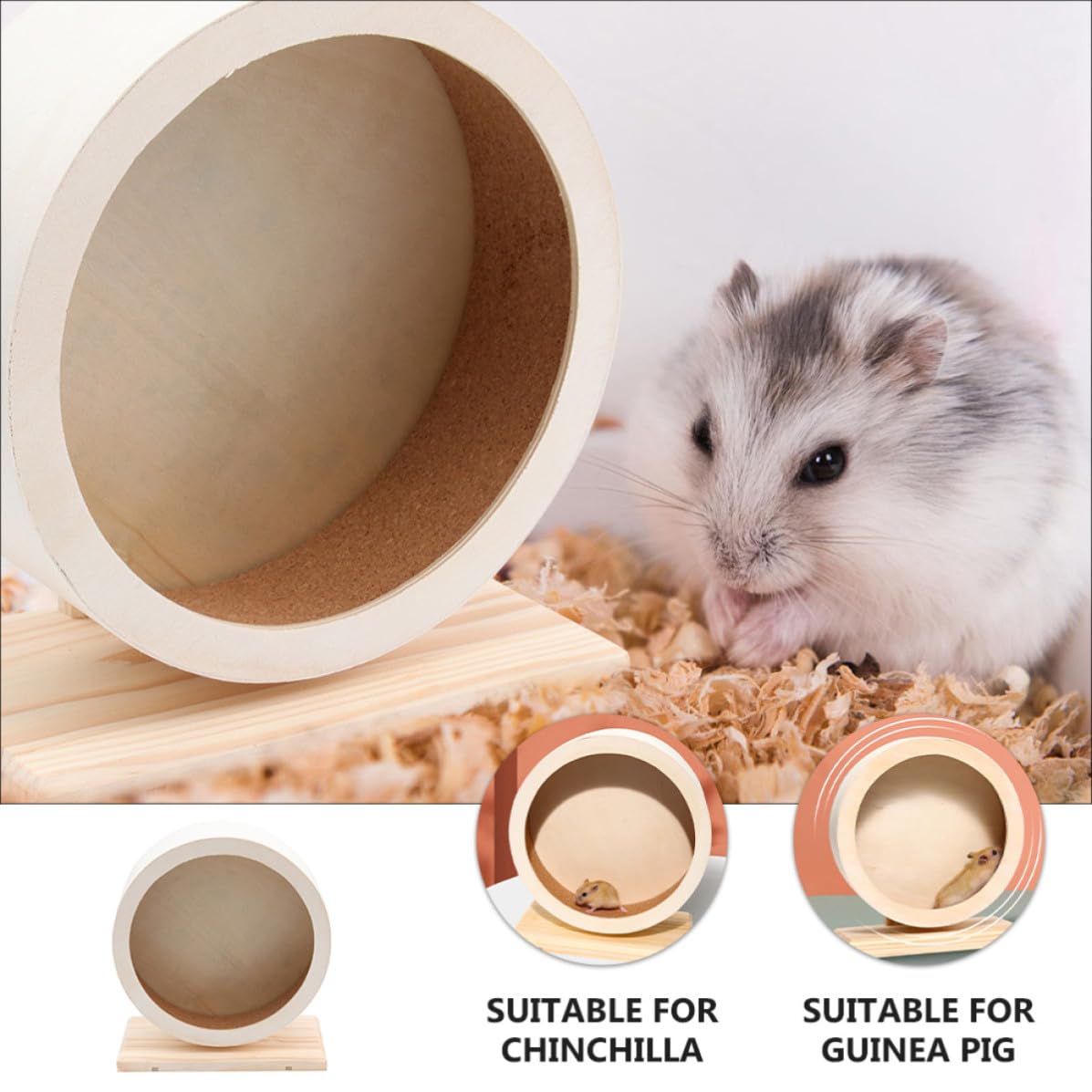 ibasenice Ruota da Corsa Silenziosa Design Mute in Legno Supporto Robusto per Esercizio Sano e Divertente per Criceti e Porcellini D'india in Casa