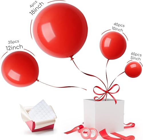 Miniatura 2 de Globos de látex rojos: globos de fiesta rojos de 139 tamaños diferentes de 5/10/12/18 pulgadas, kit de guirnalda de globos rojos para cumpleaños,