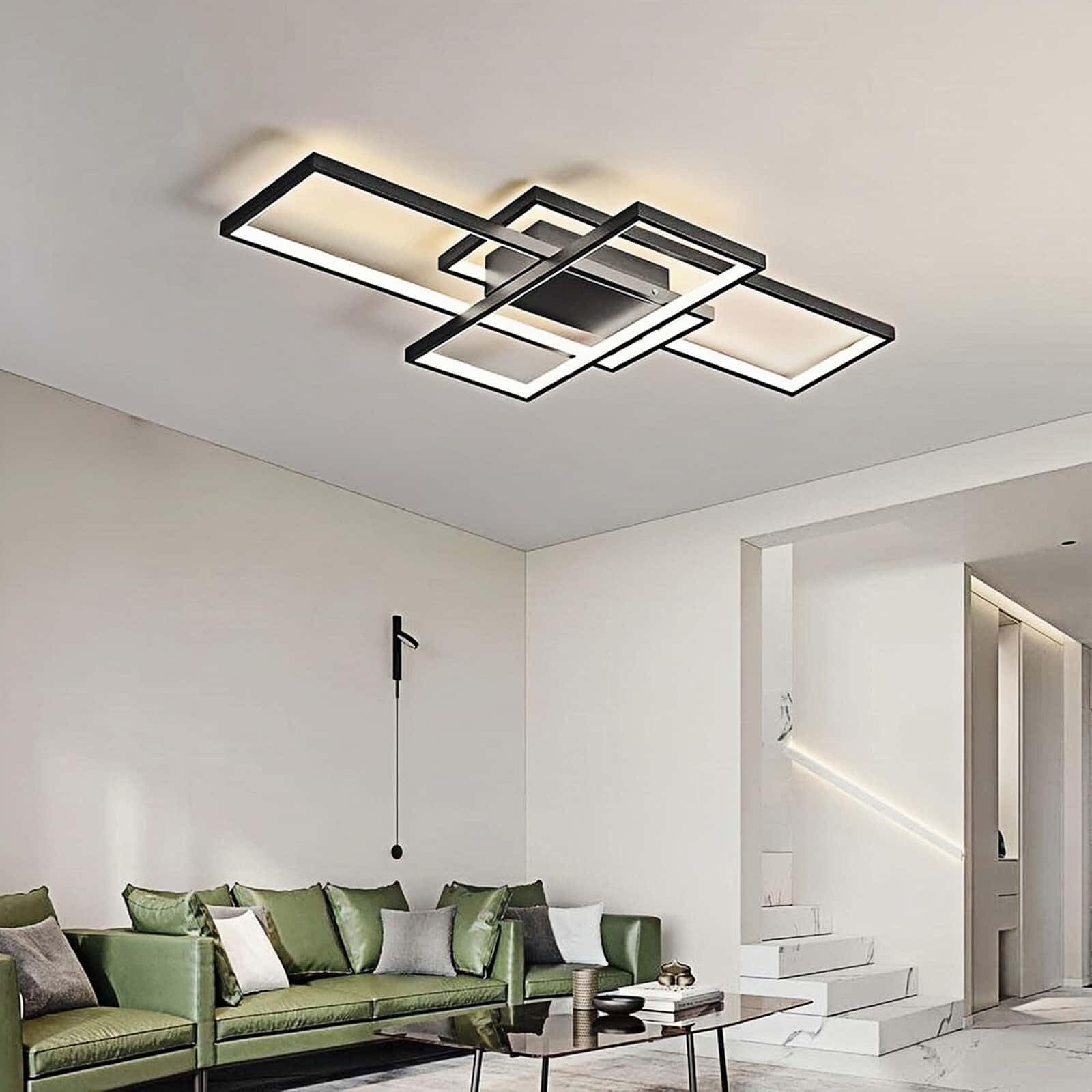 Plafonnier LED Moderne, Dimmable 2700-6500K, avec Télécommande 59W, Plafonnier pour Salon, Chambre, Cuisine, Couloir, Balcon, Salle à Manger (Noir, 80 * 45 * 9cm)