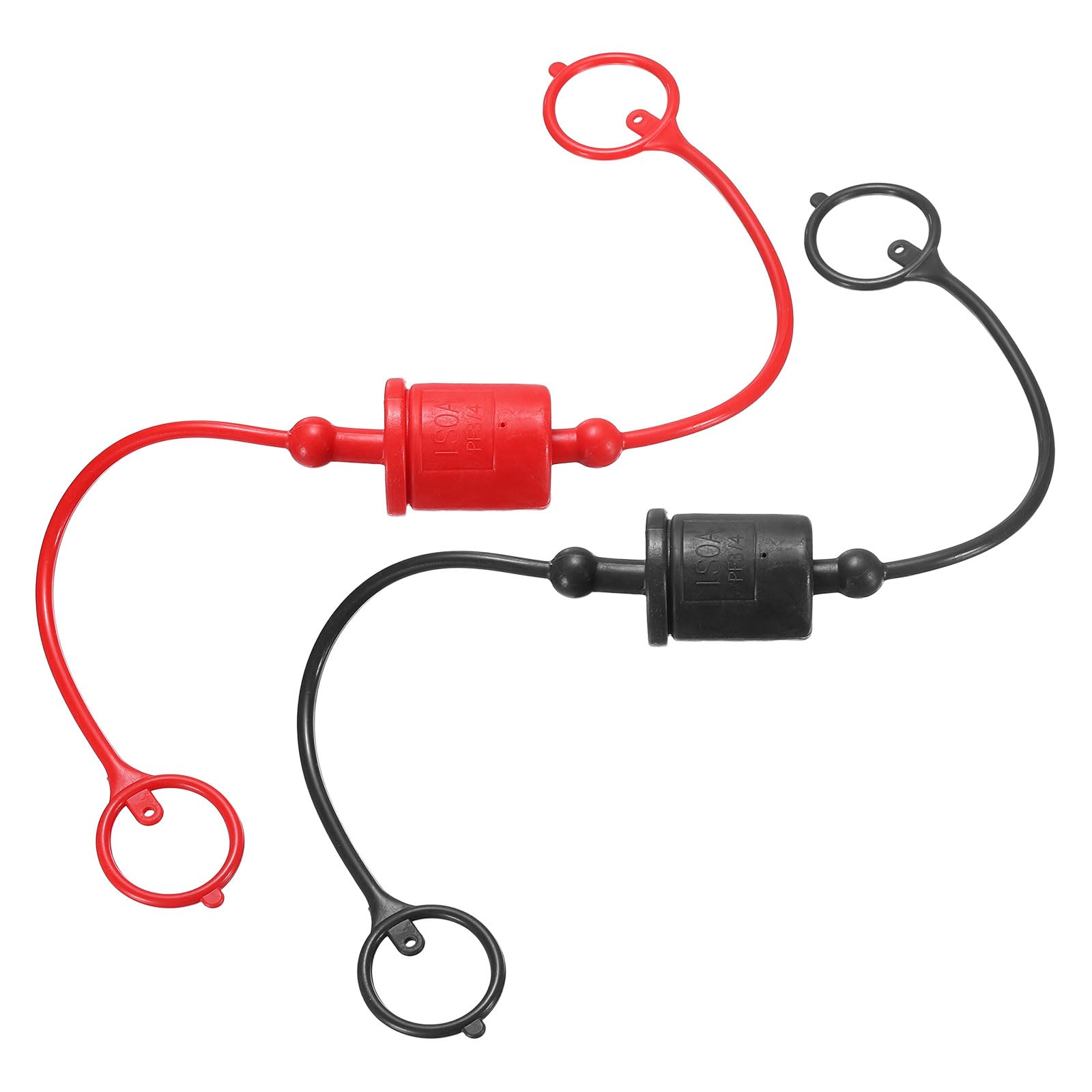 HARFINGTON 2Sets 3/4 Hydraulic Hose Dust Cap and Plug Kit, ISO-A Male Dust Cap &amp; Female Plug Cover Quick Disconnects Air Coupler Cover Port Plug Fittings with Retention Ring, Red/Black